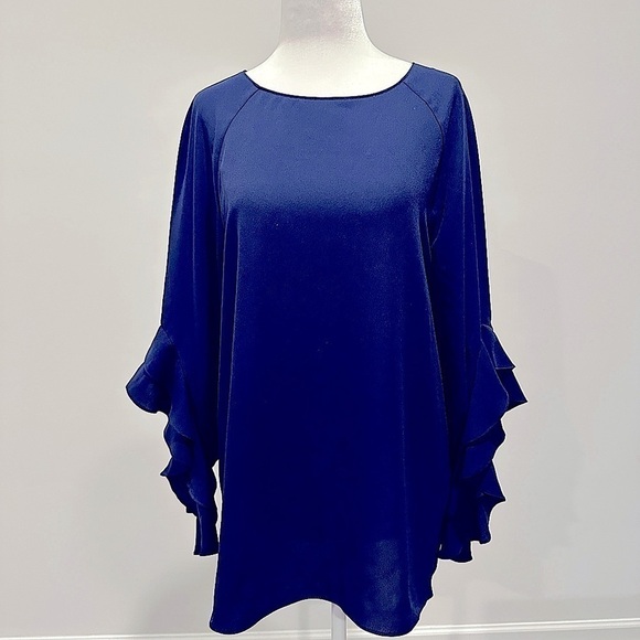 Daniel Cremieux Tops - Blue Blouse with Ruffle sleeves